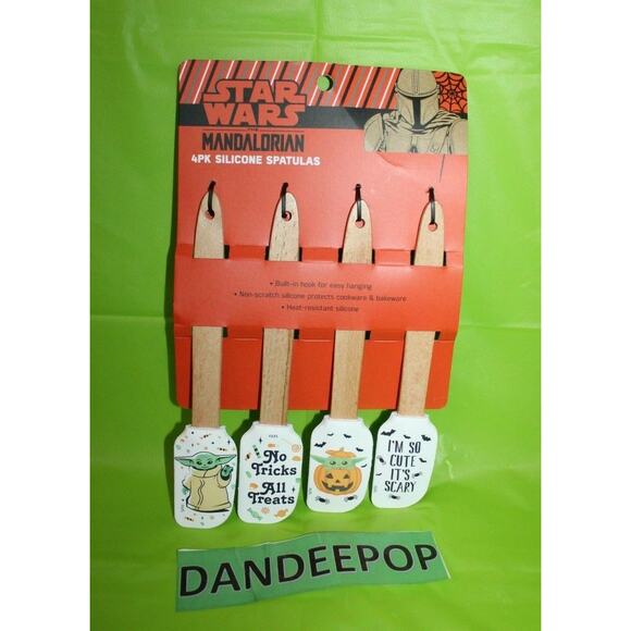 Rae Dunn Halloween 4 Piece Disney Star Wars Mandalorian Mini Spatulas Utensils - Picture 1 of 3